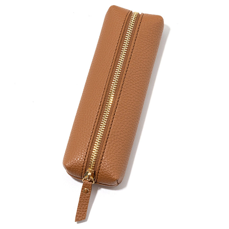 Wholesale Pebbled Leather Large Capacity Zipper Pen Bag